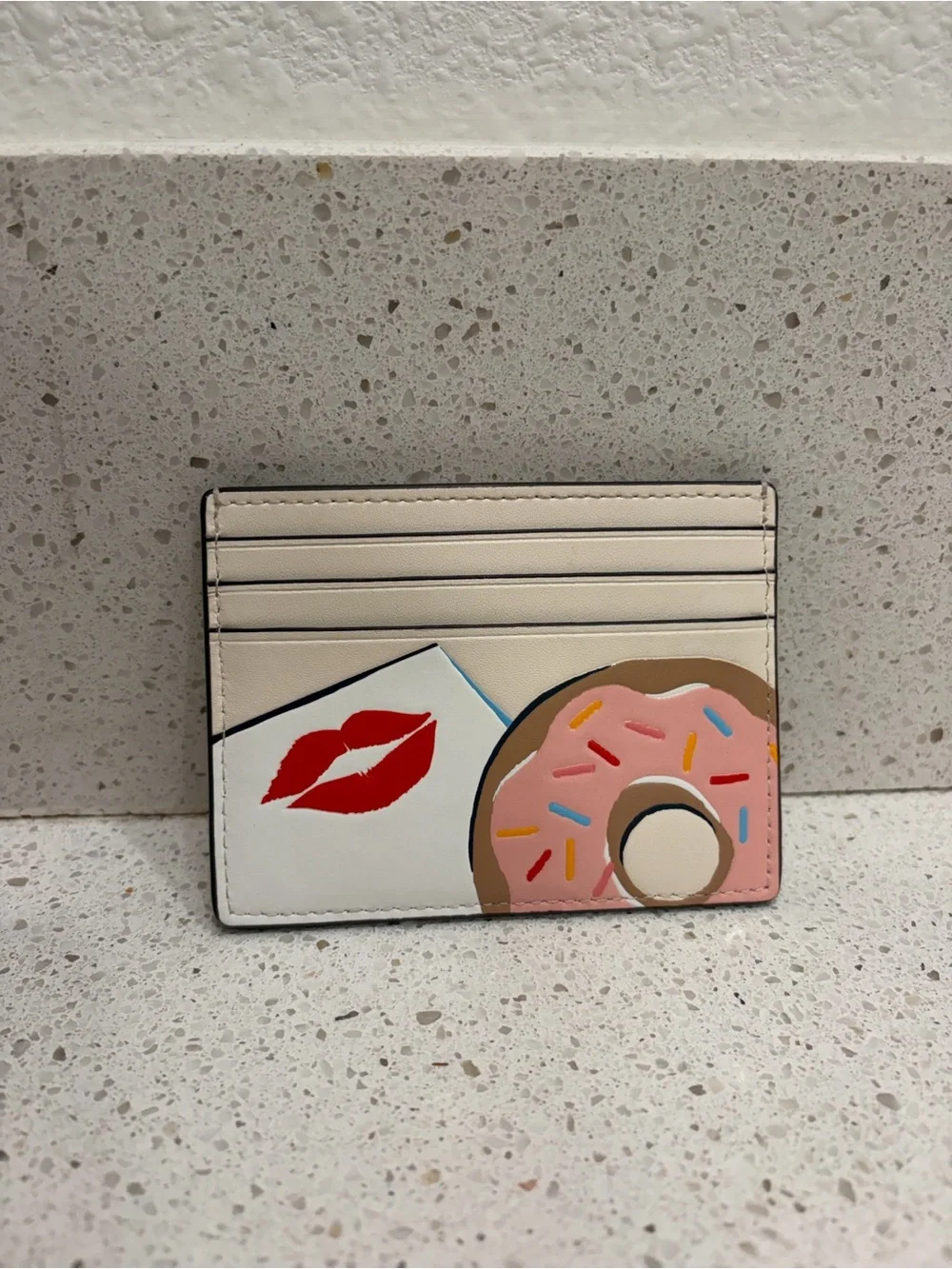 Kate Spade New York Coffee Break Donut Small Slim Card Holder In Cream Multi